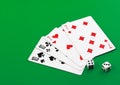 Playing cards on cololur broadcloth. Royalty Free Stock Photo