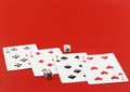 Playing cards on cololur broadcloth. Royalty Free Stock Photo