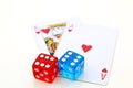 Playing cards and color dices Royalty Free Stock Photo