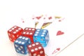 Playing cards and color dices Royalty Free Stock Photo