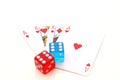 Playing cards and color dices Royalty Free Stock Photo