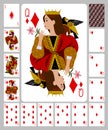 Playing cards of Diamonds suit and back in funny flat style Royalty Free Stock Photo