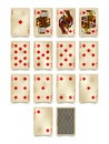 Playing cards of Diamonds suit in vintage style isolated on whit Royalty Free Stock Photo