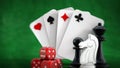 Playing cards, dice and chess pieces. 3D illustration Royalty Free Stock Photo