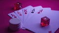 Playing Cards With Dice And Chips Royalty Free Stock Photo