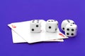 Playing cards and dice on table. creative photo. Royalty Free Stock Photo
