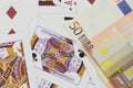 Playing cards and euro cash studio photography Royalty Free Stock Photo