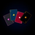 Playing cards four aces on a dark blue background. Vector illustration Royalty Free Stock Photo