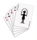 Playing cards - four sevens and a joker