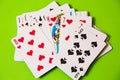 Playing cards on green casino background Royalty Free Stock Photo