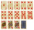 Playing cards of Hearts suit isolated on white