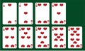 Playing cards Hearts suit from 20 to 10. A deck of cards Royalty Free Stock Photo