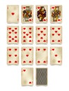 Playing cards of Hearts suit in vintage style isolated on white Royalty Free Stock Photo