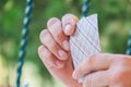 Playing cards in men`s hands, gambling, playing cards Royalty Free Stock Photo