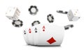 Playing cards, poker chips and dice fly casino on white background. Poker casino vector illustration. Online casino game Royalty Free Stock Photo