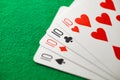 Playing cards, poker combination four of kind, quads, dozens of different suits, same value Royalty Free Stock Photo