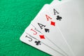 Playing cards, poker combination full house, three aces and two jacks Royalty Free Stock Photo