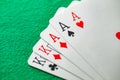 Playing cards, poker combination full house, three aces and two kings Royalty Free Stock Photo