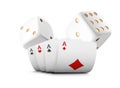 Playing cards, poker dice fly casino on white background. Poker casino vector illustration. Online casino game gambling