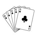 Playing cards - a poker hand consisting of a royal flush clubs 10 J Q K A, vector illustration isolated on white Royalty Free Stock Photo