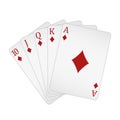 Playing cards - a poker hand consisting of a royal flush diamonds 10 J Q K A, vector illustration isolated on white Royalty Free Stock Photo