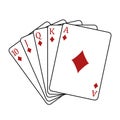 Playing cards - a poker hand consisting of a royal flush diamonds 10 J Q K A, vector illustration isolated on white Royalty Free Stock Photo