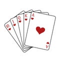 Playing cards - a poker hand consisting of a royal flush hearts 10 J Q K A, vector illustration isolated on white Royalty Free Stock Photo