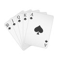 Playing cards - a poker hand consisting of a royal flush spades 10 J Q K A, vector illustration isolated on white Royalty Free Stock Photo