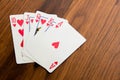 Playing cards - poker hand royal flush hearts Royalty Free Stock Photo