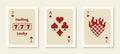 Playing Cards Posters. Retro Wall Art Prints Set with Ace, 777 Slot Machine and Heart. Vector Illustration Collection Royalty Free Stock Photo