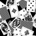 Playing cards seamless pattern background in black and white vintage engraving drawing style Royalty Free Stock Photo