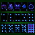 Playing cards series Neon Zodiac signs . Club suit playing cards full set. Royalty Free Stock Photo