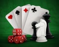 Playing cards set, dice and chess pieces Royalty Free Stock Photo