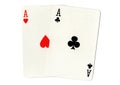 Playing cards showing a pair of aces. Royalty Free Stock Photo
