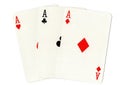 Playing cards showing three aces. Royalty Free Stock Photo