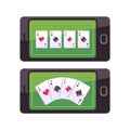 Playing cards on smartphone screen. Online poker concept