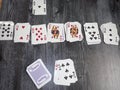 playing cards.. solitaire game aces up top Royalty Free Stock Photo