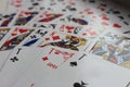 Playing cards spread out in fan as gambling and luck concept background.