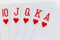 Playing cards, straight on white background macro photo Royalty Free Stock Photo