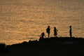 Playing children at the sea / silhouette