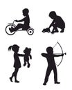 Playing children silhouettes Royalty Free Stock Photo