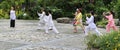 Playing chinese shadow boxing in qili town,mount emei,shichuan,china