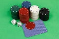 Playing chips with dice and cards Royalty Free Stock Photo