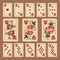Playing Classic of Hearts on a green background. Original design. Vector illustrations