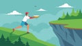 Playing on a cliffside course the player makes a daring precision throw narrowly avoiding a steep dropoff and landing Royalty Free Stock Photo