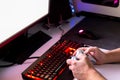 Playing computer game with gaming gear. Royalty Free Stock Photo