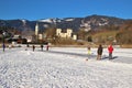 Playing curling on a frozen lake, Austria, Europe.