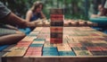 Playing dominoes on wooden table brings enjoyment generated by AI Royalty Free Stock Photo
