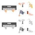 Playing on an electric musical instrument, manipulation with chess pieces and other web icon in cartoon,monochrome style Royalty Free Stock Photo