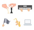 Playing on an electric musical instrument, manipulation with chess pieces and other web icon in cartoon style. playing Royalty Free Stock Photo